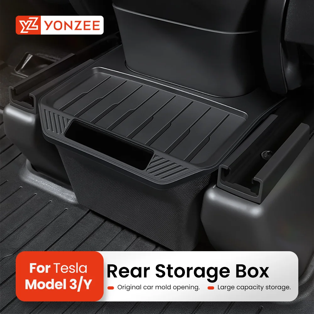 Yz para tesla modelo y 2021-2025 juniper sob o assento caixa de armazenamento gaveta titular carro tpe organizador assento traseiro lata de lixo acessórios