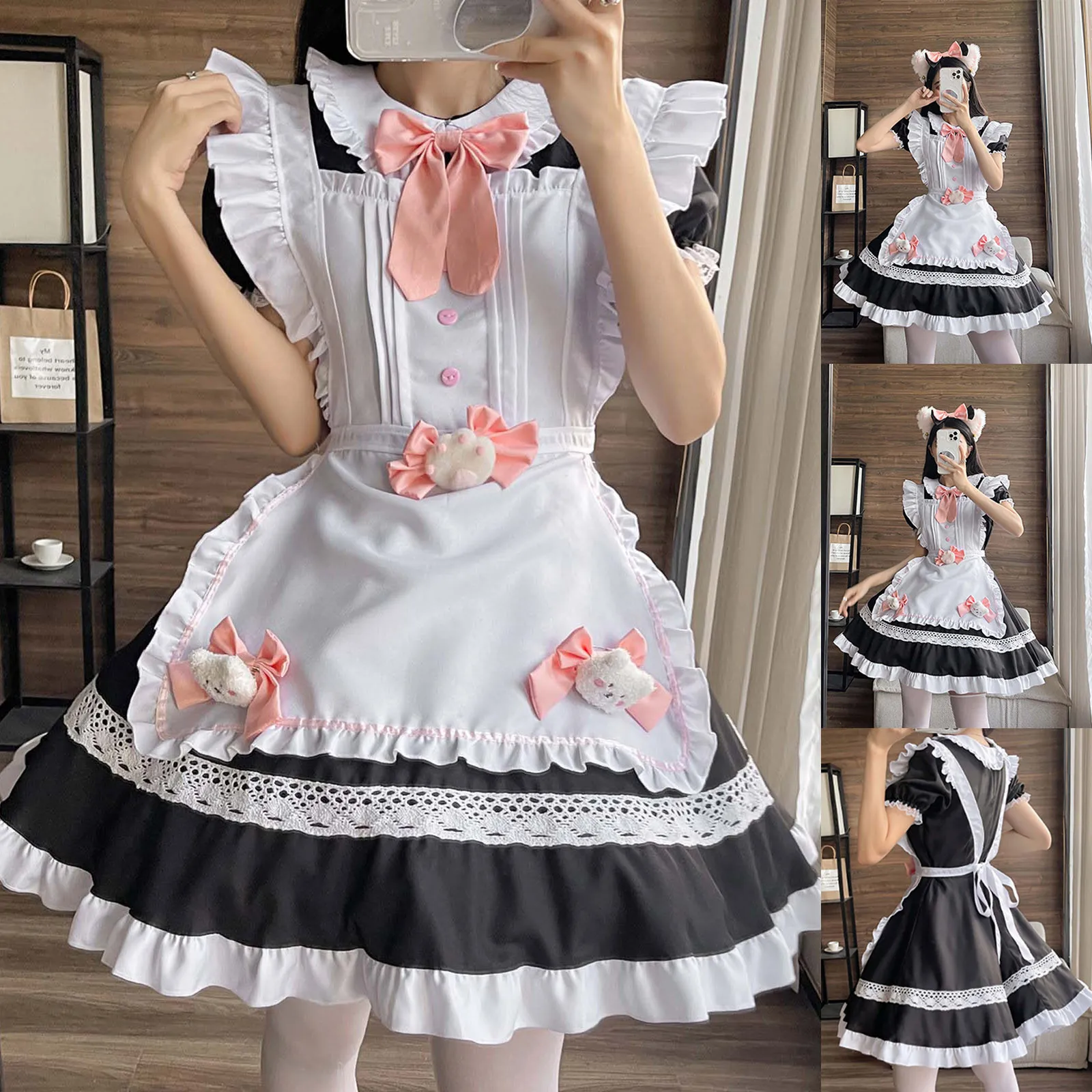 Uniforme de Demoiselle d'Honneur Sexy à Manches Courtes pour Femme, Costume de Batterie Kawaii, Cosplay, Robe de Chat, Nministériels d Papillon, Costume de Sous-Vêtements de Bande de Sauna