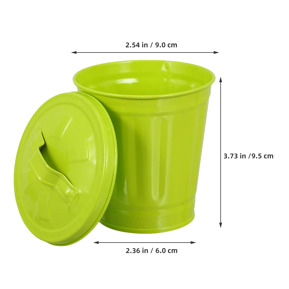 

2pcs Metal Trash Can With Lid Small Garbage Bin For Office Desktop Home Mini Waste Bin Iron Dustbin Storage Container Pen Holder