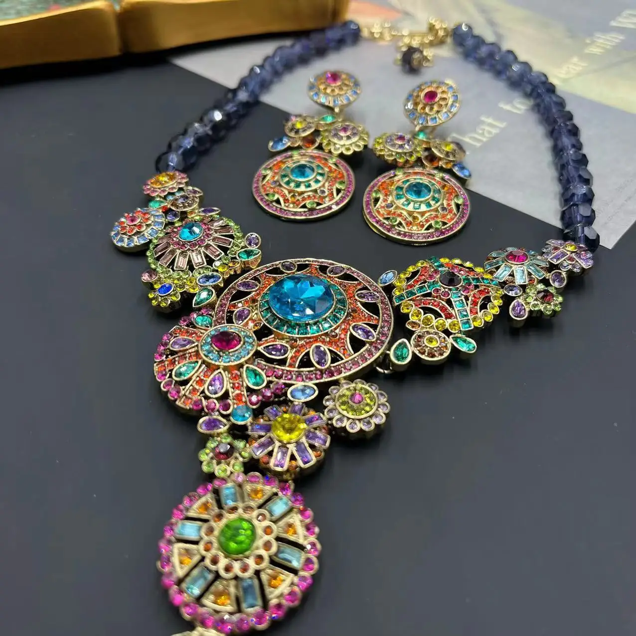 Qingdao Mid-Ancient Vintage Colorful Windmill Flower Summer New Sweet Retro Style European and American Heavy Industry Necklace