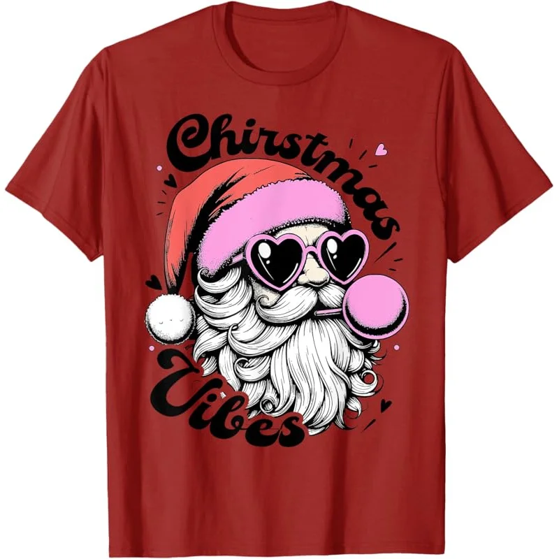 Camiseta vintage rosa Papai Noel vibrações de Natal soprando bolha Pjs