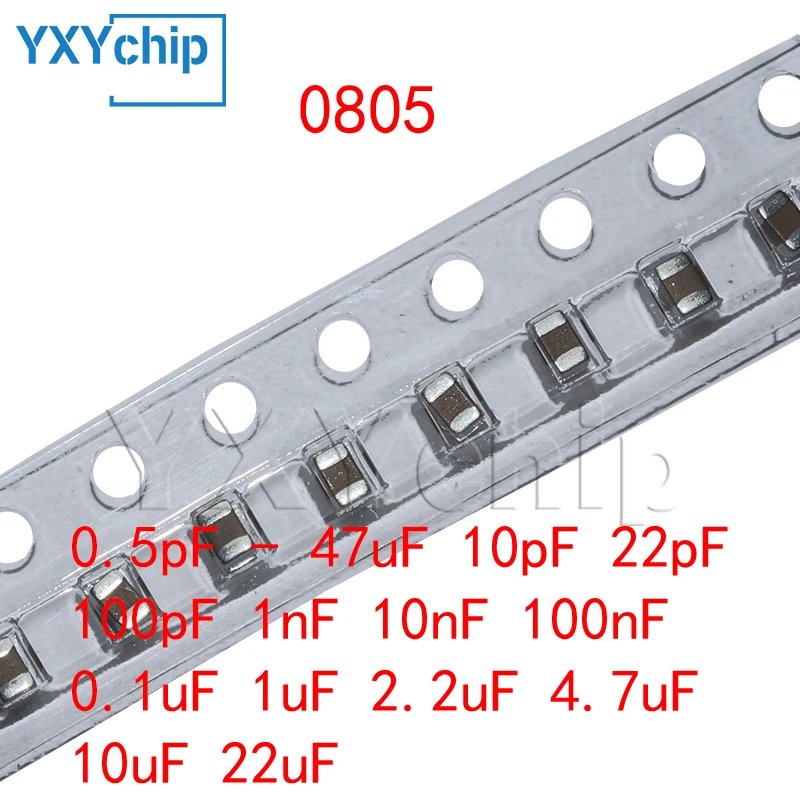 

1 reel 0805 SMD Chip Multilayer Ceramic Capacitor 0.5pF - 47uF 10pF 22pF 100pF 1nF 10nF 100nF 0.1uF 1uF 2.2uF 4.7uF 10uF 22uF