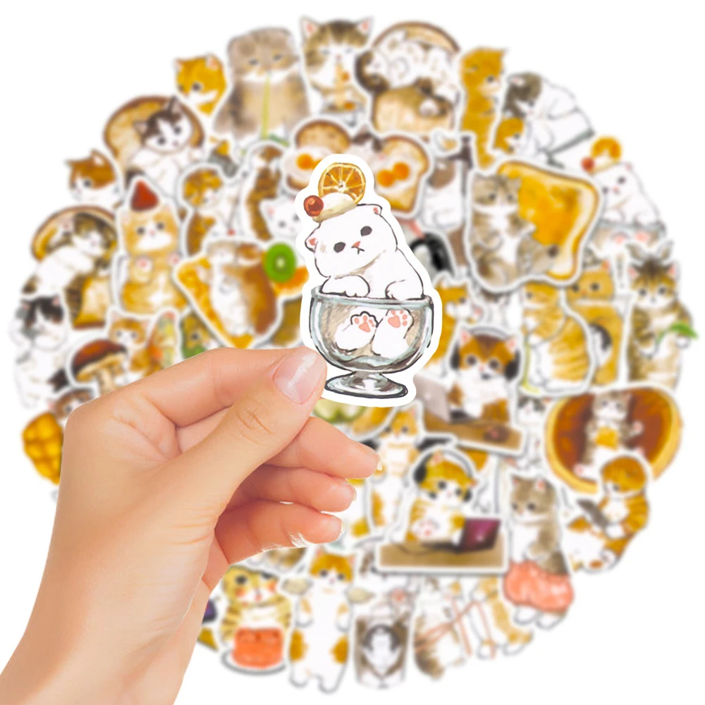 10/30/50pcs Kawaii Cat Cartoon Stickers Cute Animal Decals Kids Toys DIY Scrapbook Laptop Stationary Guitar Suitcase Car Sticker