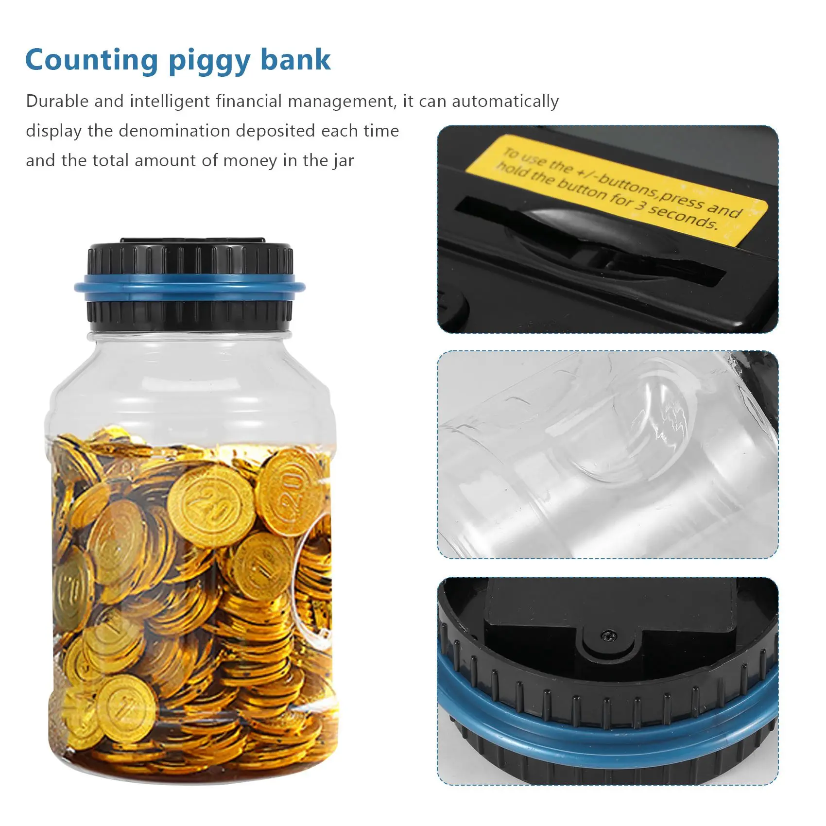 AED5-Electronic Digital Coin Counter Automatic Money Counting Jar Saving Piggy Bank