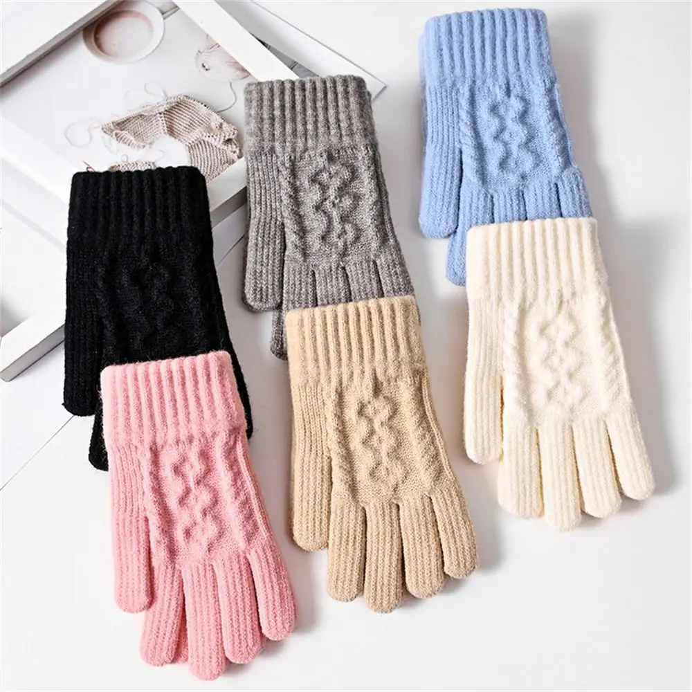 Modne rękawiczki dziergane, ciepłe, grube, elastyczne mitenki z dzianiny, jednokolorowe rękawiczki dotykowe na wszystkie palce dla kobiet i dziewcząt.