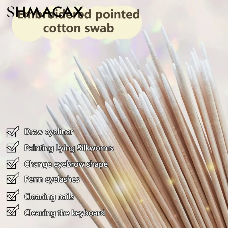 Double-Pointed Disposable Ultra-Small Cotton Swab Brush Lint Free Micro Wood Makeup Brushes Eyelash Extension Glue Removing Tool