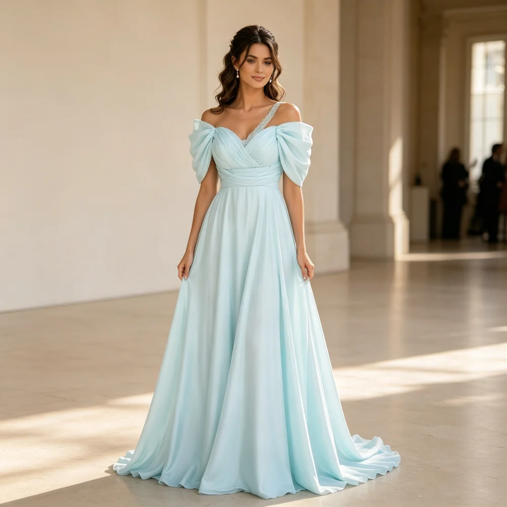 

Customized Fashion Sizes Available Beading Sequined A-line Off-the-shoulder Floor-Length Evening Dresses For Wedding Party