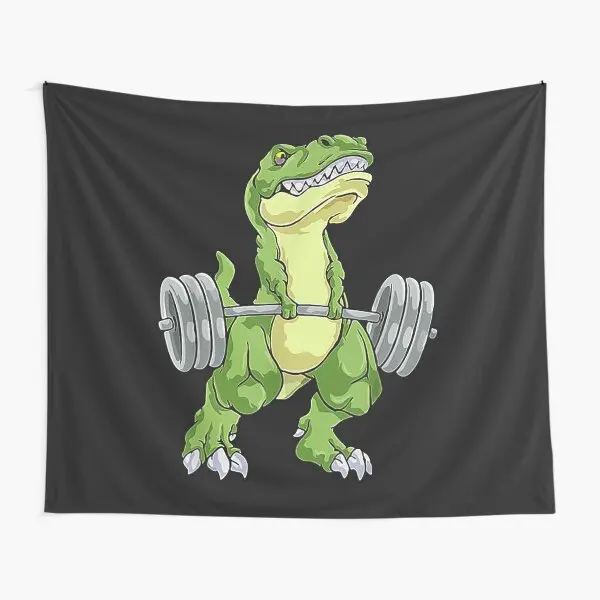 Weight Lifting Dinosaur Funny Gift  Tapestry Blanket Art Bedspread Decoration Yoga Mat Hanging Towel Beautiful Travel Bedroom