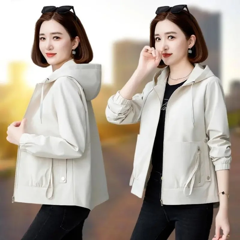 Women Clothes Spring Autumn Short Jacket Top 2024 New Women Windbreaker Korean Loose Casual Hooded Jacket Ladies All-Match Coat