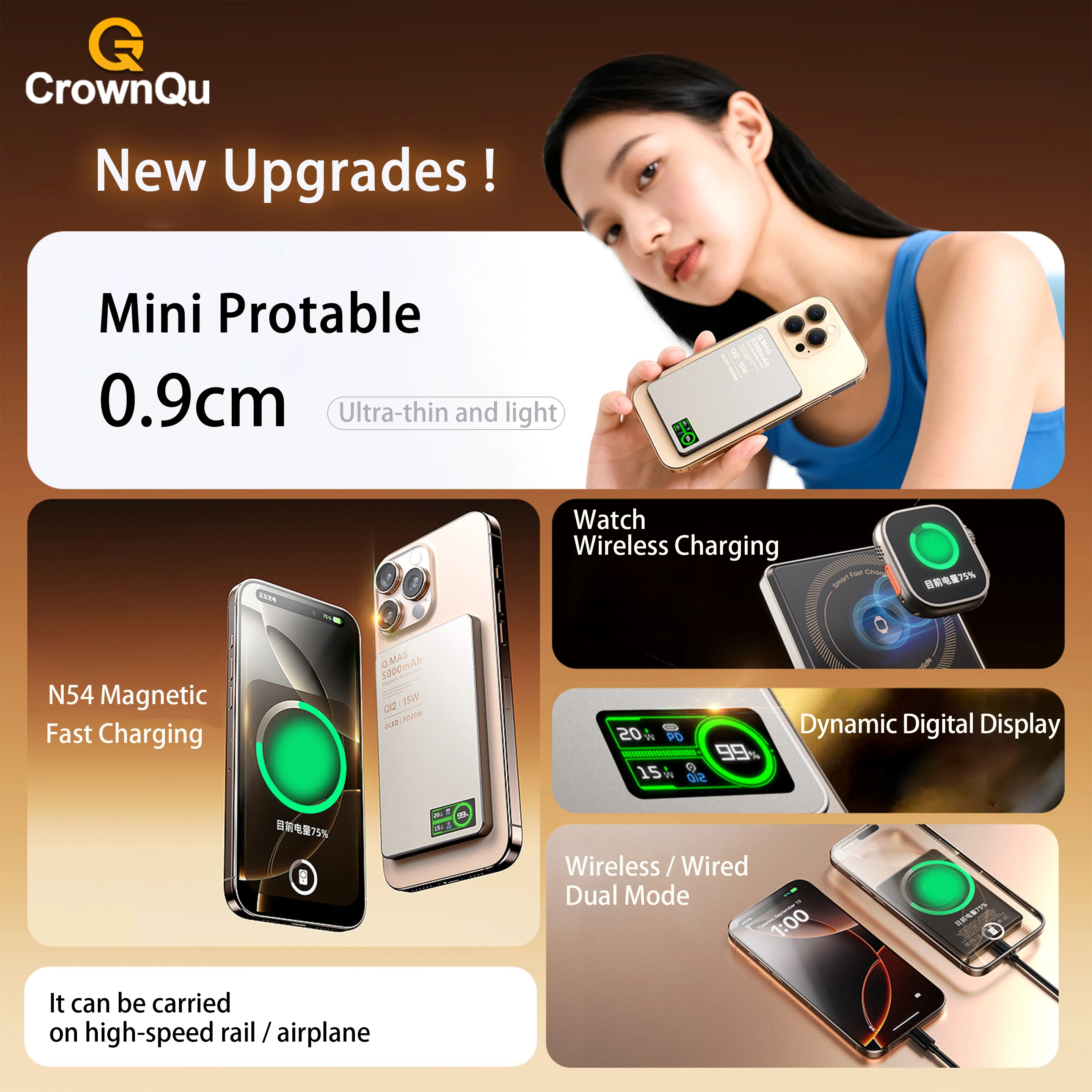 Magnetic Wireless Powerbank Qi 2.1 USB-C Fast Charging External Battery for iPhone 12-17 Pro Airpods Apple Watch Xiaomi 10000mAh