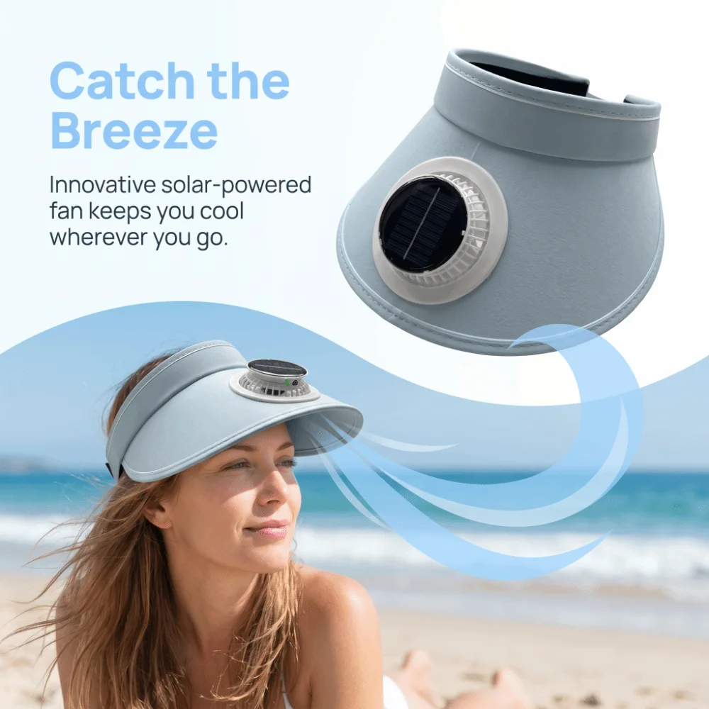 Wide Brim Sun Hat with Fan Breathable Solar Powered Fan Outdoor Visor Hat UV Protection Sunshade Beach Sunshade Hat Camping