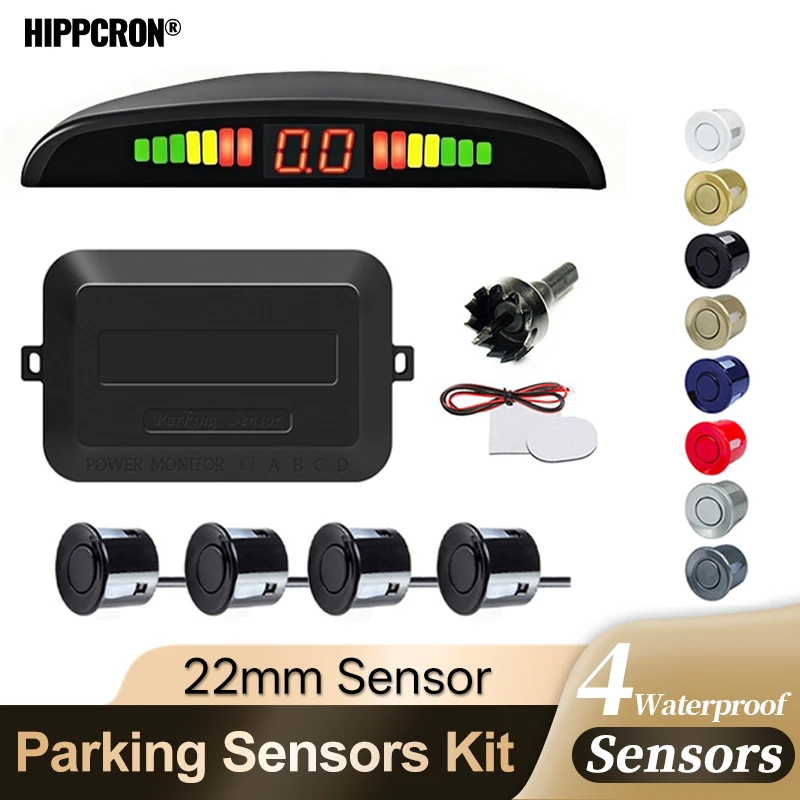 Car LED Parking Sensor Kit Reverse Backup Radar Monitor System Backlight Display with 4 Sensors Universal for 12V Vehicles