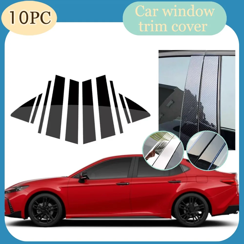 

10 шт. глянцевых черных с серебристым карбоновым покрытием накладок на стойки дверей для Toyota Camry XV80 2024-2026, декоративные наклейки-облицовки на окна и двери