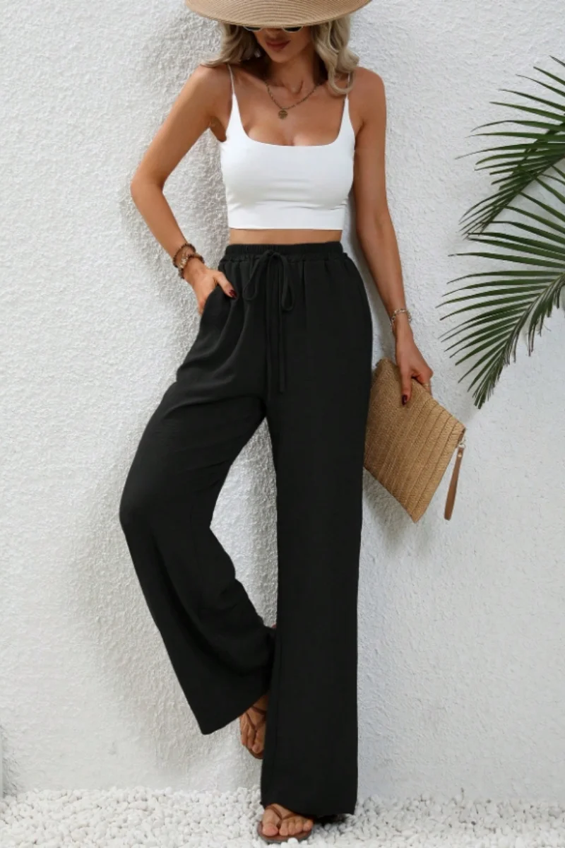 

Модные женские свободные широкие брюки, универсальные повседневные женские прямые брюки.