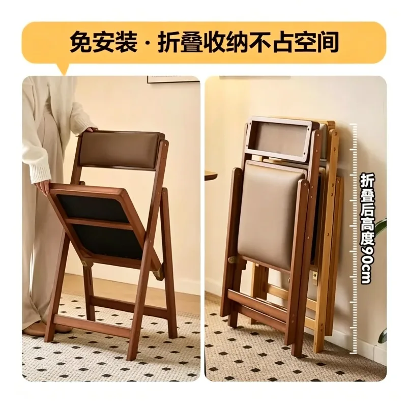 Folding Solid Wood Chair, Multifunctional Backrest Stool for Dining Kitchen Bar, Portable Seat 1 pcs