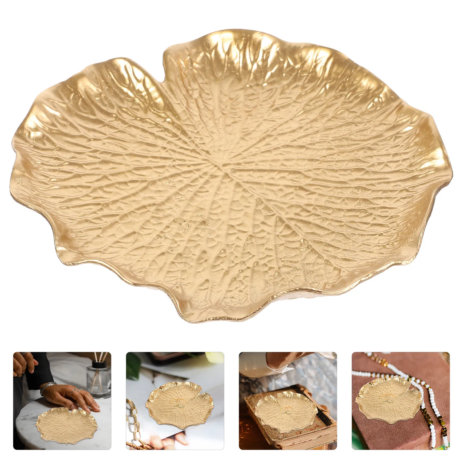 

Decorative Metal Jewelry Tray Leaf Shape Trinket Dish for Ring Holder Earring Bracelet Storage European Style Display Plate