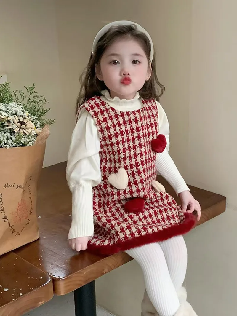 

Kids Girls' Fleece Dress Autumn and Winter Princess Dress Set Children's Foreign Style Baby Winter Small Fragrance Vest Skirt