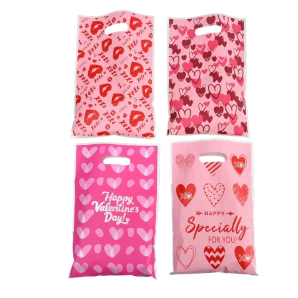 30/50/100Pcs Cartoon Valentine's Day Candy Bag Love Heart Pink Chocolate Decorative Bag Cute 4 Pattern Mix