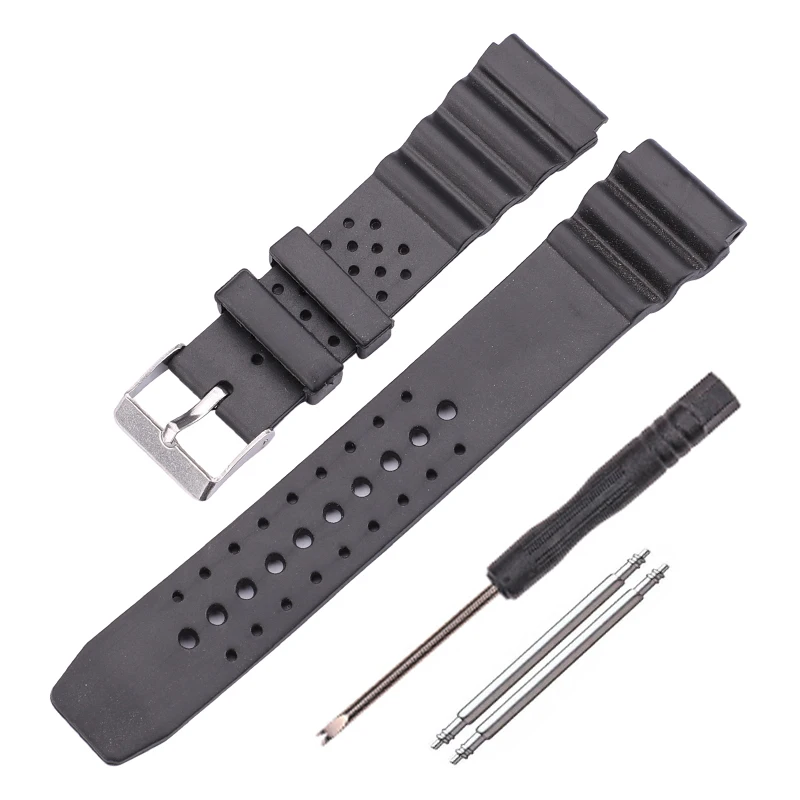 18mm 20mm 22mm For Watchbands PU Black Watch Band Replace Electronic Wrist Sports Straps