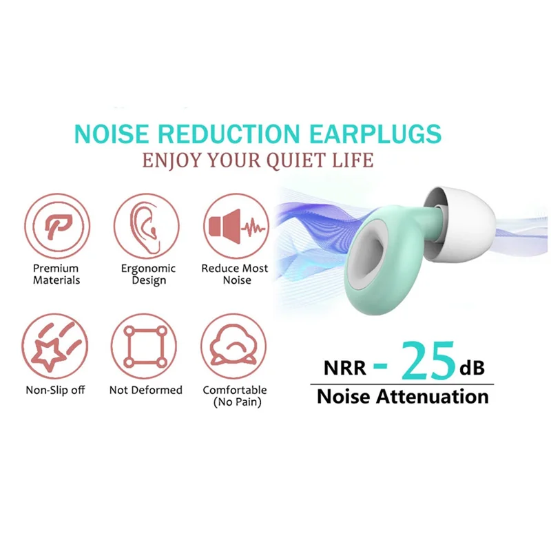 睡眠用耳栓 ノイズキャンセリング スーパーソフト、柔軟なシリコンで再利用可能な聴覚保護、ノイズキャンセリング-BCBW