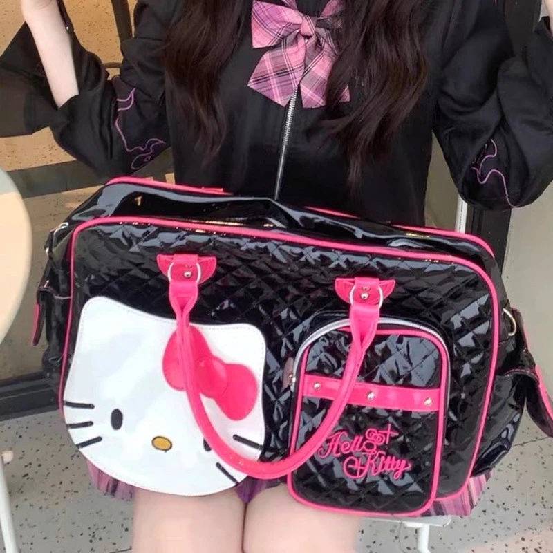 Sanrio Hello Kitty Large Capacity Crossbody Bag Pink Shoulder Bags For Women Y2k Sweet Girl PU Leather Handbag