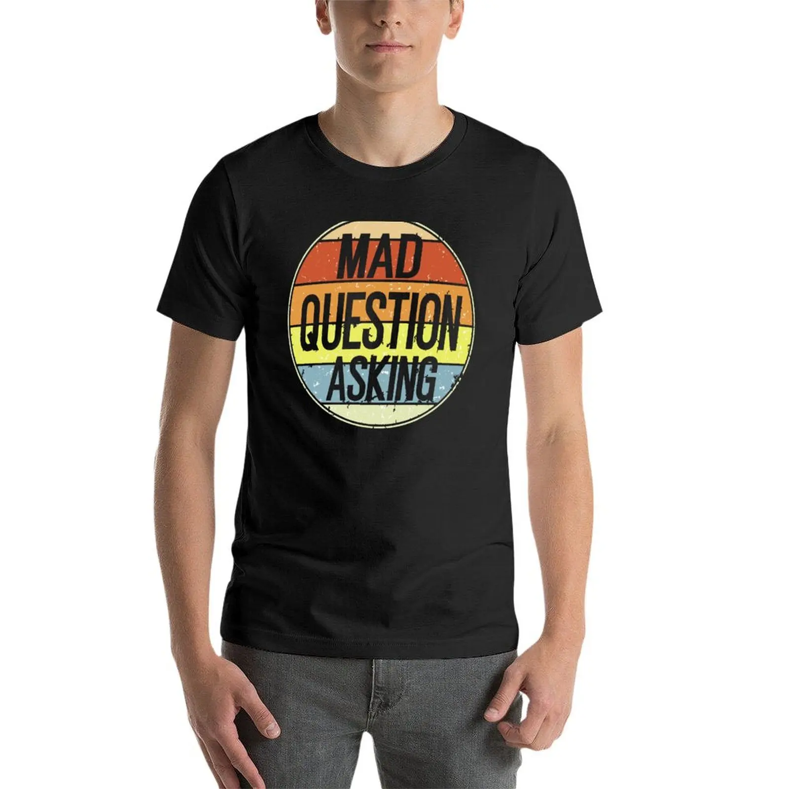 Roupa estética Vintage masculina, pergunta louca pedindo, T-shirt extragrande