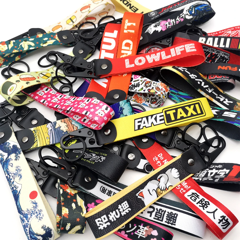 Nieuwe JDM Stijl Auto Sleutelhanger Hokkaido Gift Lanyard Sleutelhanger Auto Sleutel Stalen Lente Clip Key Starp Fake Taxi Sleutel Hanger Initial D