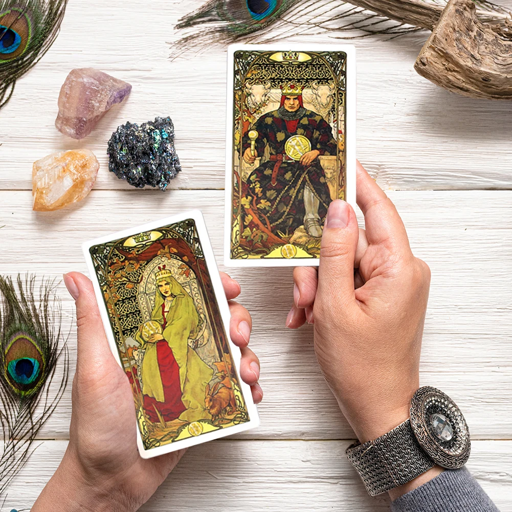 Golden Art Nouveau Tarot Cards Family Party Supplies Tarot Deck with Guidebook English Version Tarot Oracle Cards for Beginners