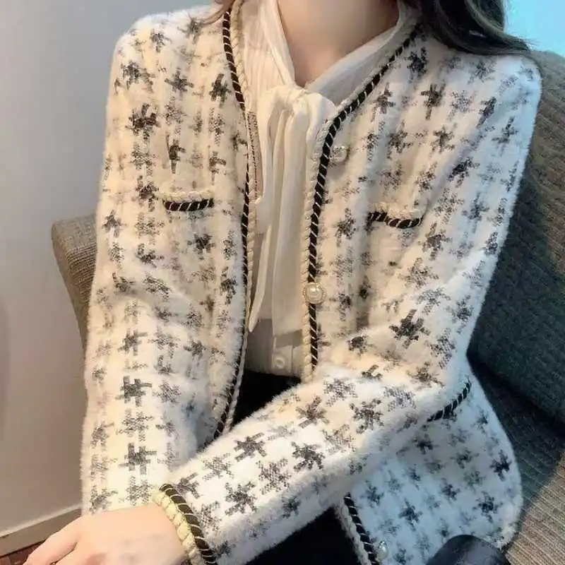 

Xiaoxiangfeng Imitation Mink Fur Knitted Sweater Jacket For Women In Autumn Winter 2024, Fashionable And High-End, Long Sleeved