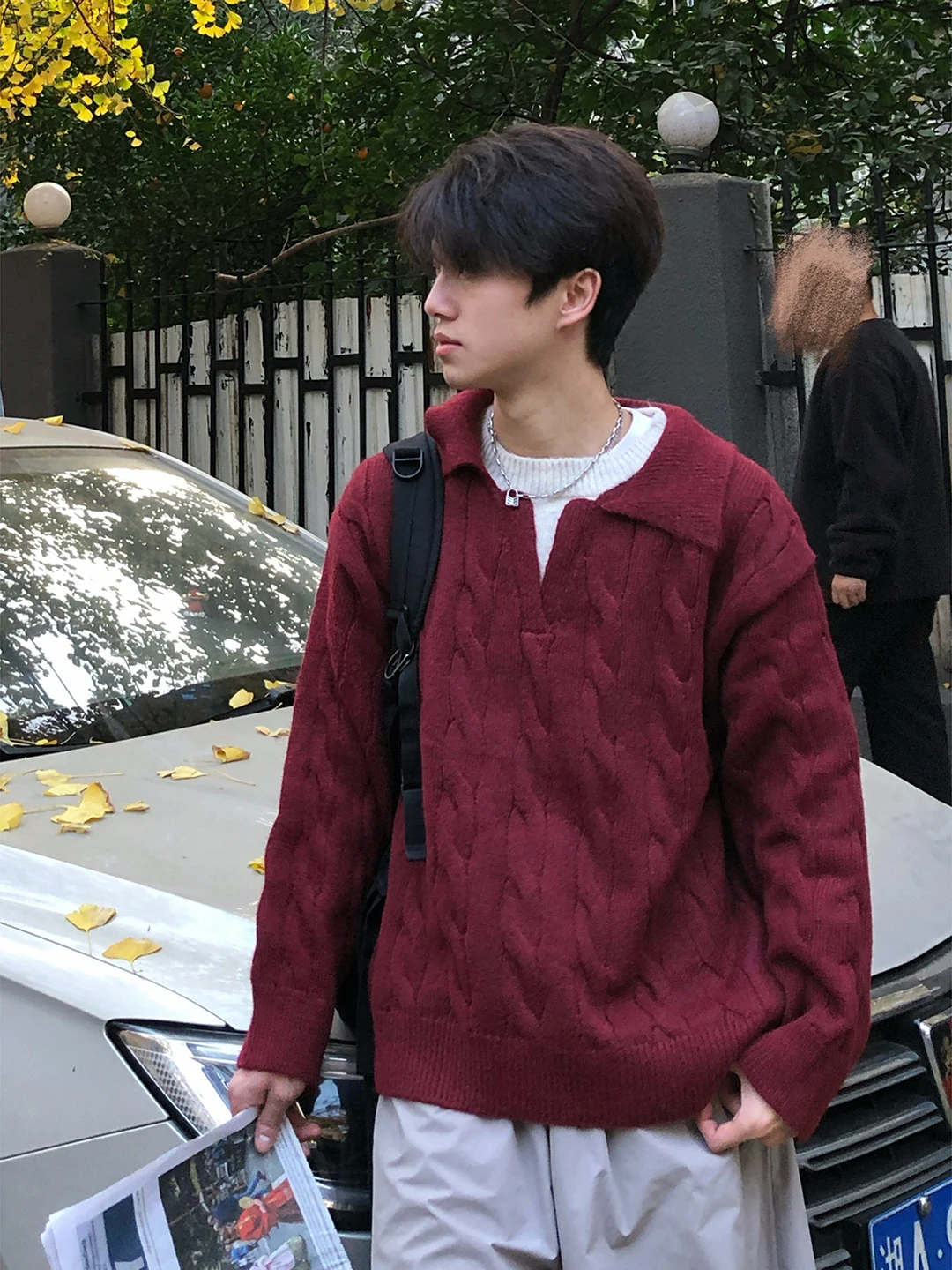 

Красный утолщенный трикотажный свитер с V-образным вырезом для мужчин, осенне-зимний базовый слой, повседневный стиль, удобный, мягкий, теплый, с длинным рукавом