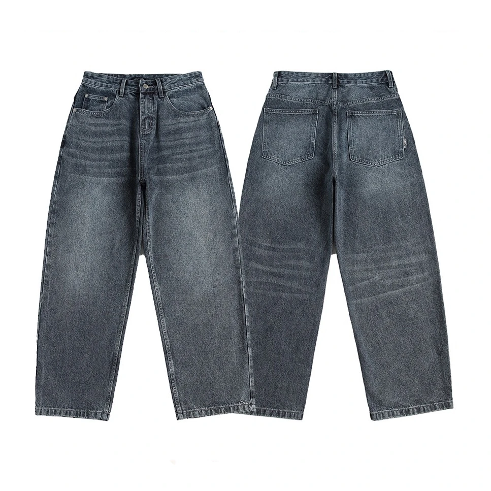 

Vintage Washed Straight Leg Jeans Casual Loose Wide Leg Pants Men's Cotton Denim Trousers Comfortable Casual Leisure Pants