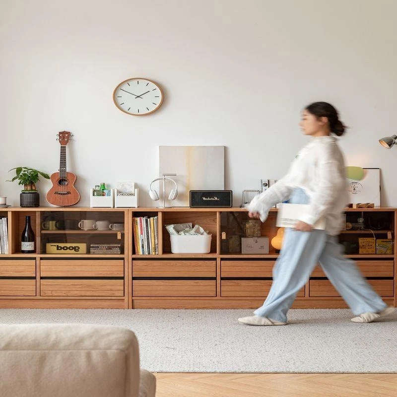 

Customizable Solid Wood Combination Cabinet Japanese Living Room Multifunctional Cherry Wood Short Storage Side