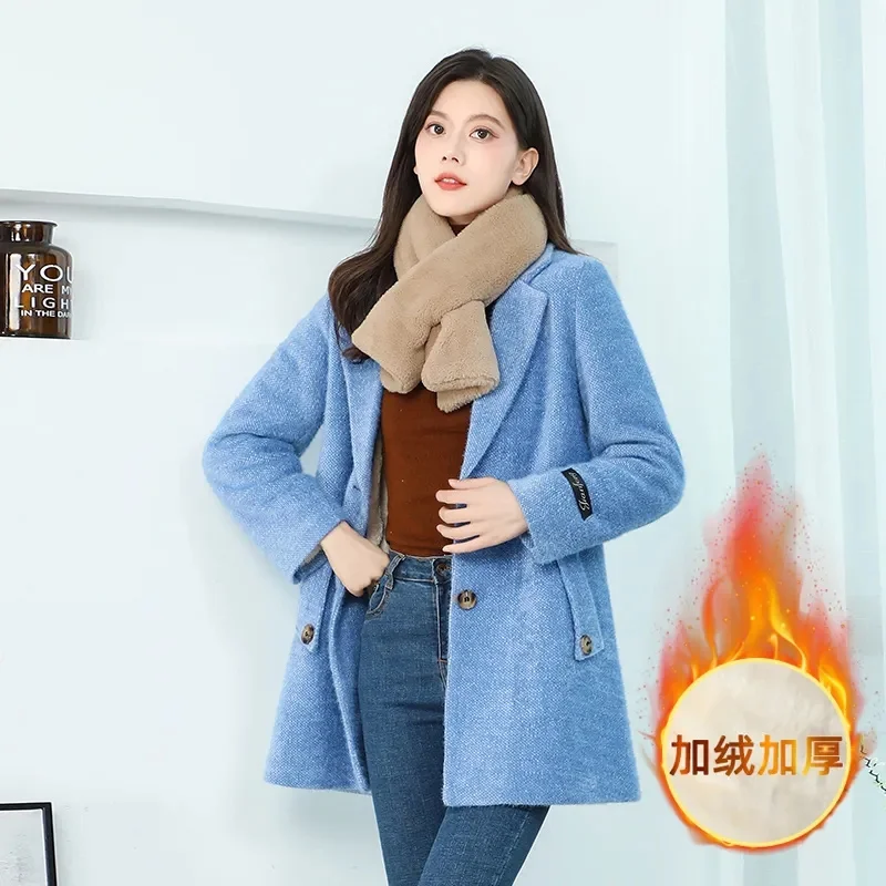 

Imitation Mink Fur Coat Women's Mid-length New Blazer Coats Female Autumn Winter Add Velvet Thickened 2024 Korean Woolen Coat