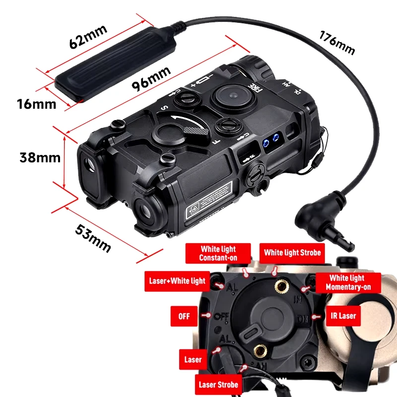 Ganzmetall-NGAL MAWL DBAL OGL Perst 4-RAID-Laserpointer, roter Punkt, blau, grün, IR-Laseranzeige, Taktik, Airsoft-Waffenvisier