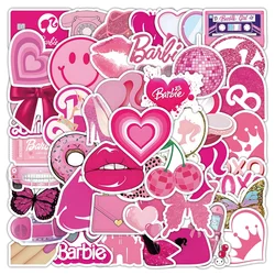 50pcs Pink Barbie Stickers Waterproof Stationery Sticker Removable Scooter Guitar Phone Decorative Office School Supplies