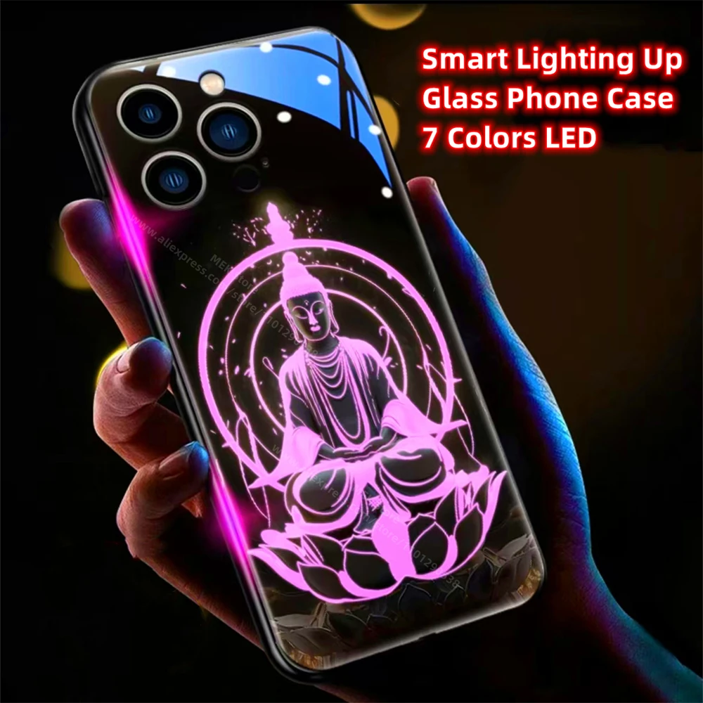 Great Fortune Dragon Smart LED Light Glow Tempered Glass Phone Case For iPhone Air 17 16 E 15 14 13 12 11 Pro Max XR XS Plus