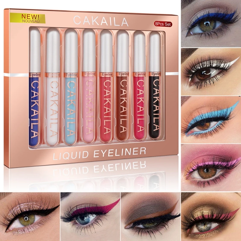 8 Color/Set Waterproof Eyeliner Makeup Eye Cosmetics Beauty Colored Eyeliner Pencil Set Longlasting Liquid Glitter Eye Liner Pen