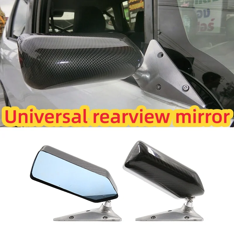 

True carbon fiber Real Carbon Universal Rearview Side Mirror Craft Square F1 Racing w/Blue Mirror Surface Metal Bracket Rear Vie
