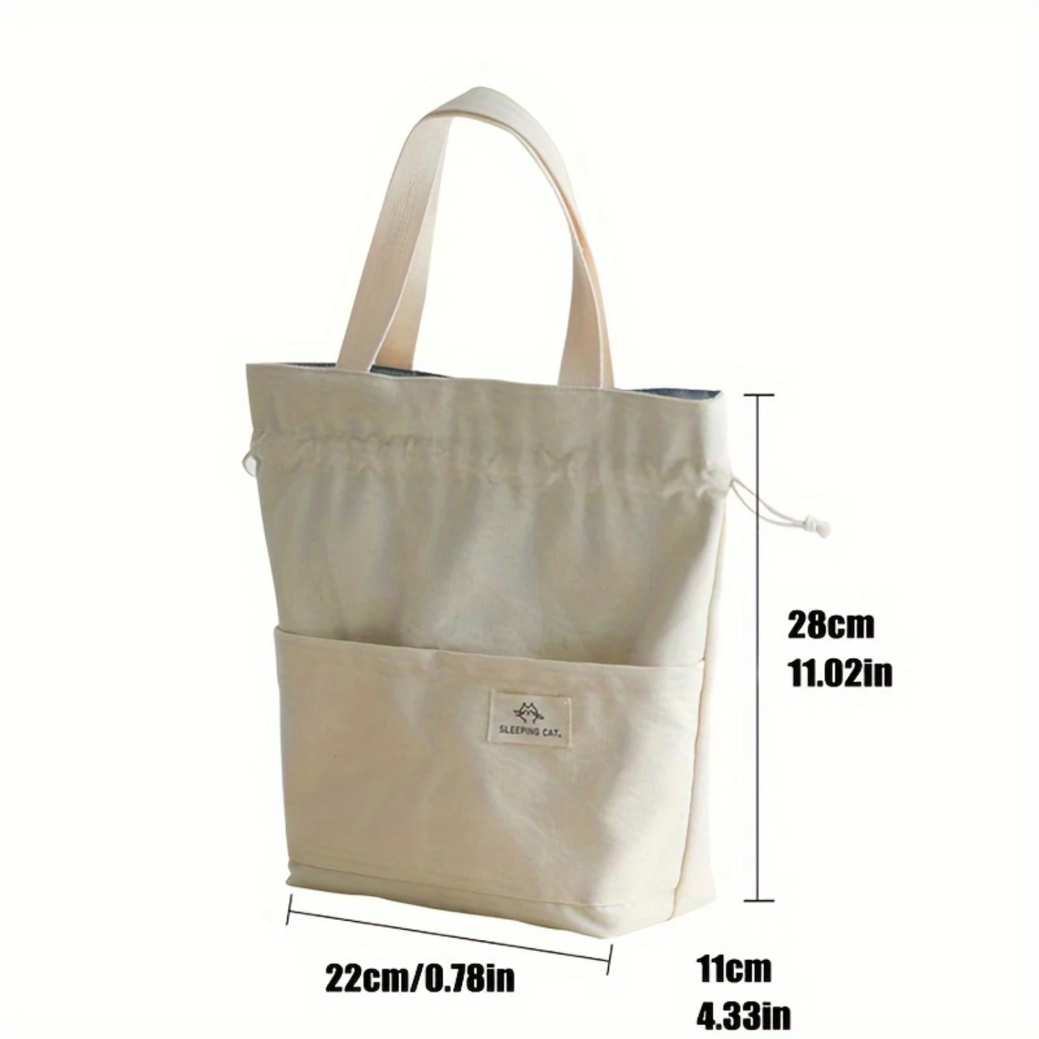 Lightweight Beige Womens Drawstring Lunch Bag - Stylish & Versatile for Office, Picnics & Travel - Compact, Secure & Durable