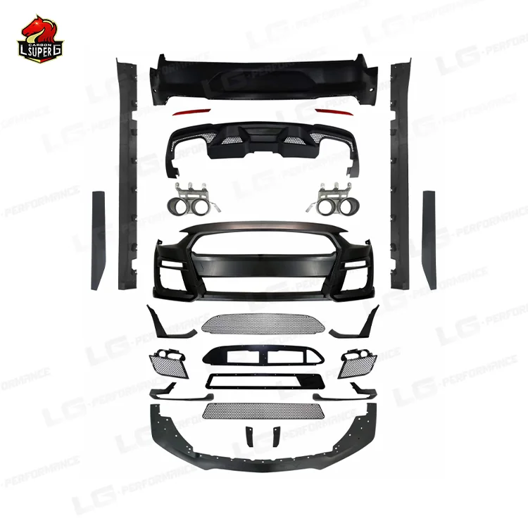 

pp Material Bodykit for Mustang 18-20 Upgrade to GT500 Style Front Bumper Rear Bumper Side Skirts Front Lip Exhaust Bodykit