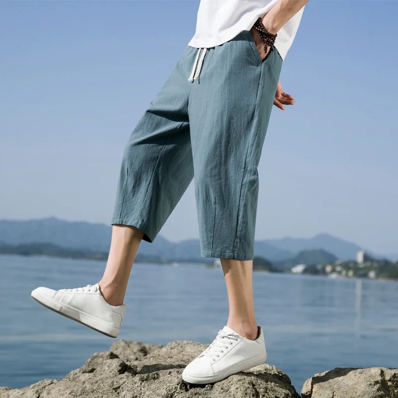 Summer Casual Linen Short Pants New Cotton Straight Mens Lightweight Shorts Large Solid Color Gym Fifth Beach Short Pants