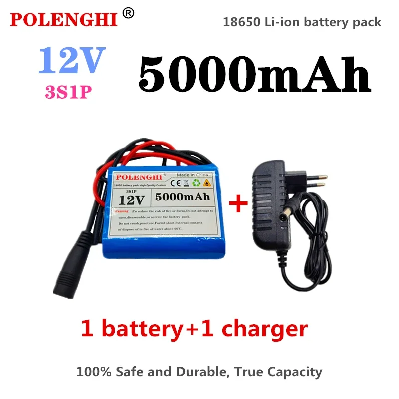 100% real capacity 3S1P 12V 5000mAh 18650 rechargeable lithium-ion battery pack with built-in intelligent BMS protection board