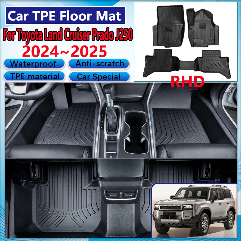 

Car Floor Mat For Toyota Land Cruiser Prado 250 J250 2024 2025 Mud Carpet RHD Full TPE Foot Pad Leather Cushion Auto Accessories