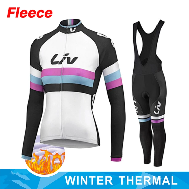 LIV Cycling Jersey Set 2024 Women Winter Thermal Fleece Bicycle Clothing MTB Outdoor Riding Sport Warm Long Sleeve Ropa Ciclismo