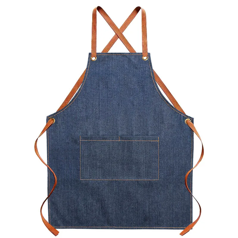 Men's and Women's Work Apron, Washed Denim Apron, Workwear, Stain-Resistant, Factory and Kitchen Household Apron