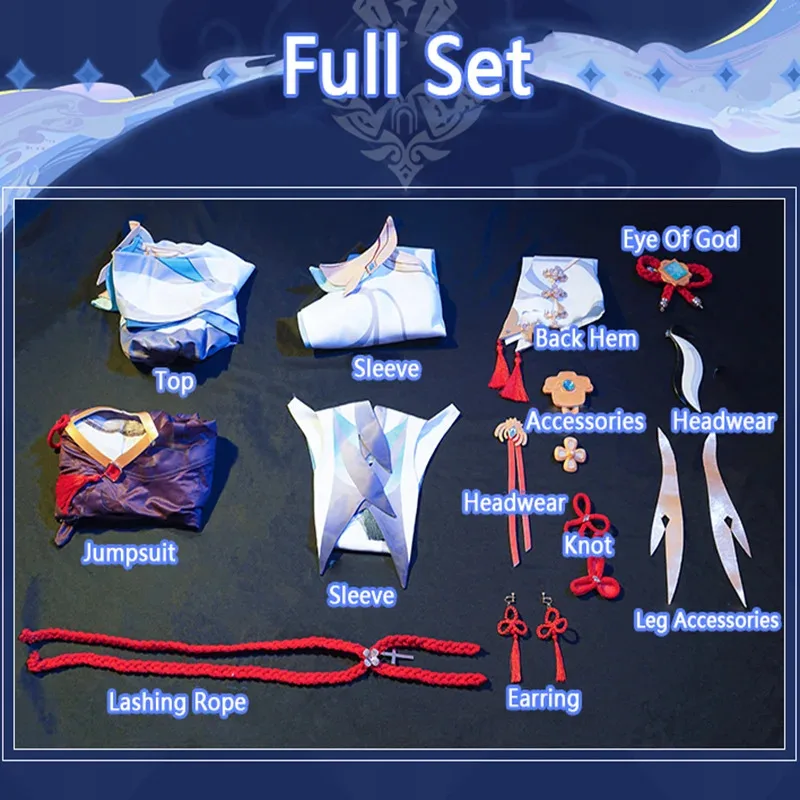 DY20Game Genshin Impact Shenhe أزياء تنكرية لشخصية الرسوم المتحركة أزياء الهالوين للنساء شعر مستعار بدلة مثيرة للحفلات حللا موحدة
