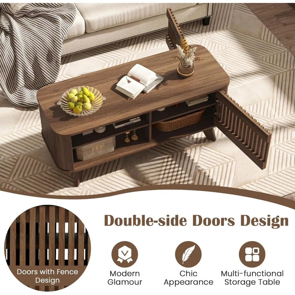 Журнальный столик с местом для хранения вещей, современный чайный столик середины века с регулируемыми полками и 2 дверцами, деревянные журнальные столики с плитыми D