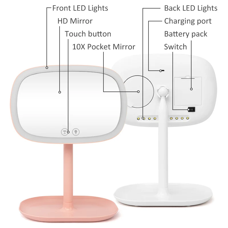مصباح طاولة ومرآة مكياج 2 في 1 مع تعتيم باللمس، تكبير 1X/10X، يعمل بمنفذ USB، لزينة المكتب #4