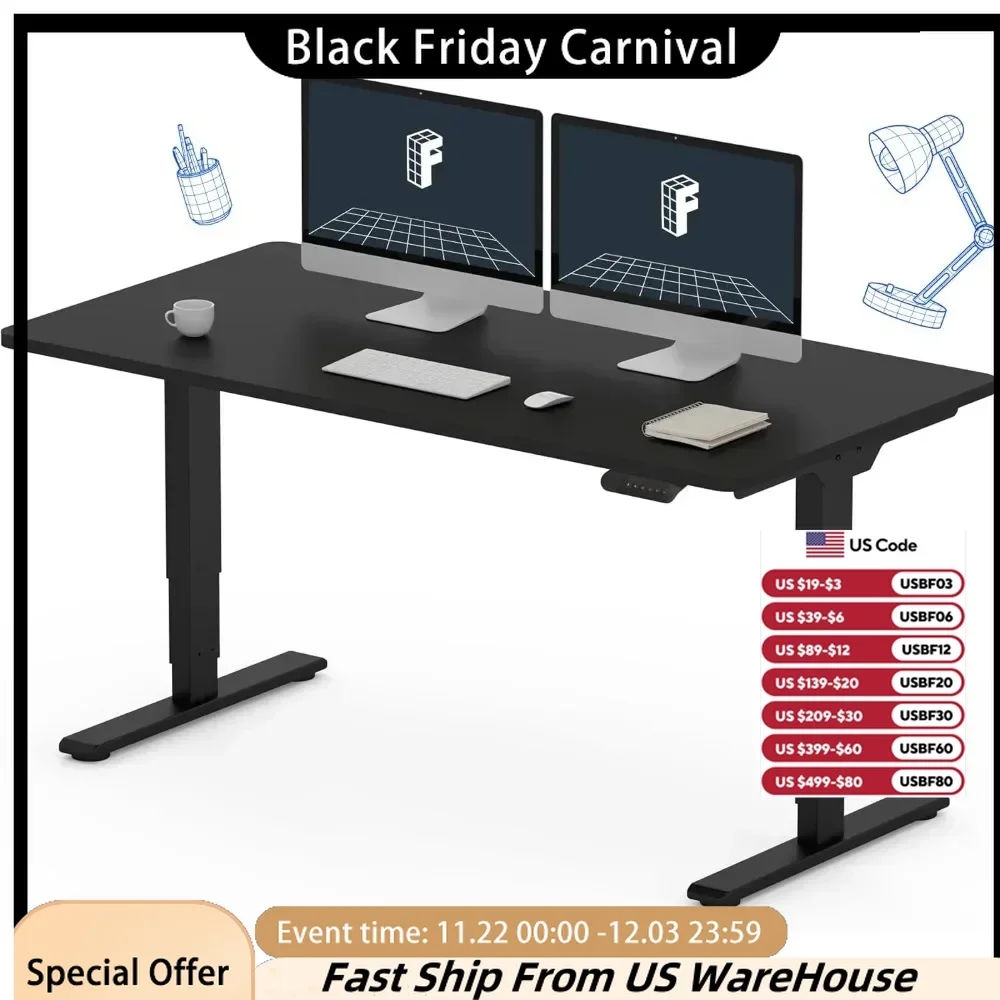 Computer Desks, 3 Stages Dual Motor Electric Standing Desk Stand Up Desk Height Adjustable Desk, Computer Desks