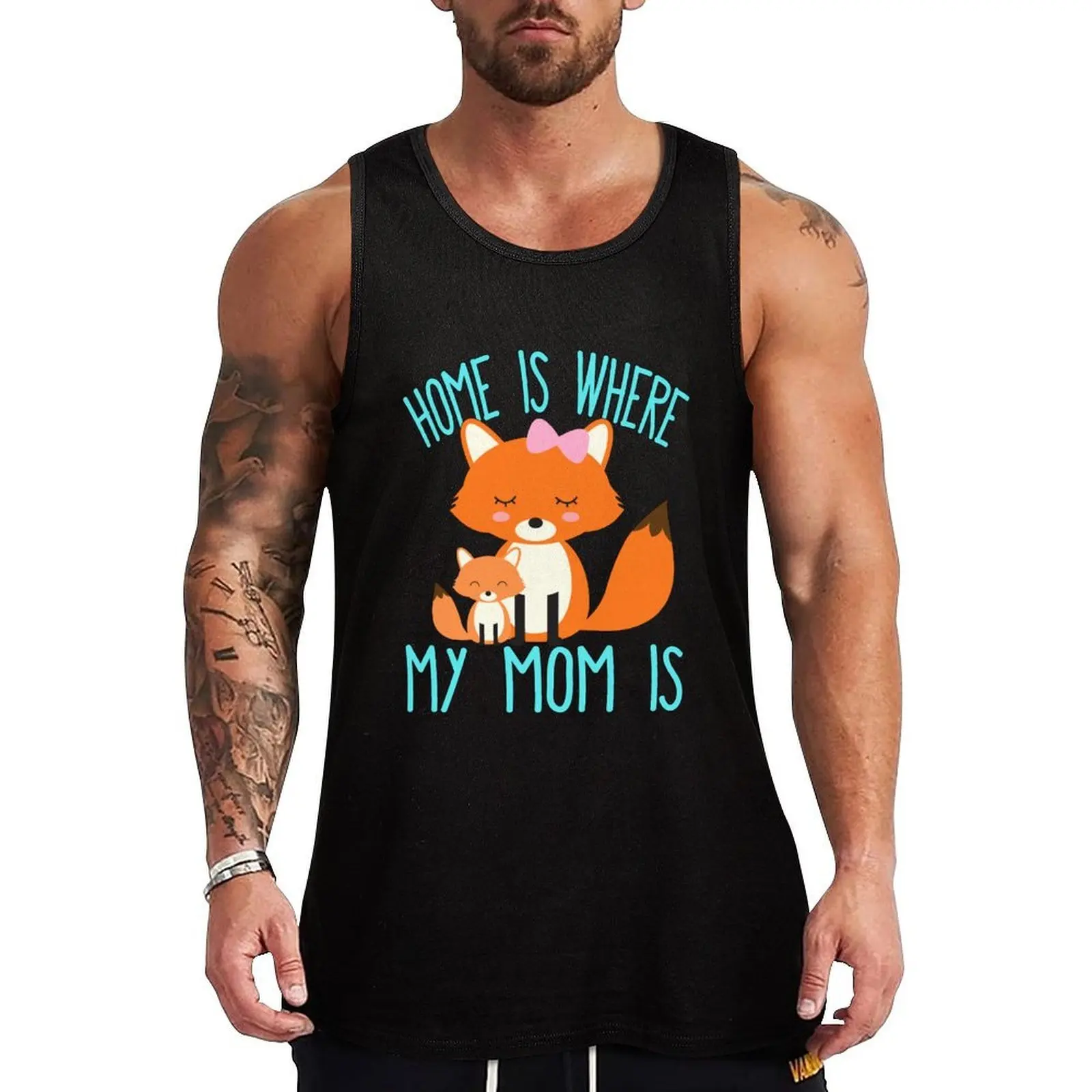 

Home Is Where My Mom Is Quote Mother and Baby Fox Tank Top Running Athletic Tank Top Moisture Wicking Sleeveless